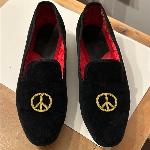 Mens Crockett & Jones Loafers with Gold Peace sign Handmade in England. 10.5